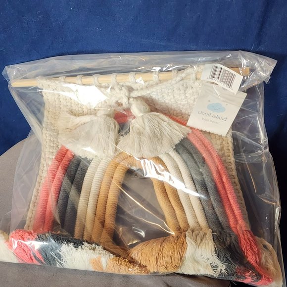 Cloud Island 13"x16" Multi Colored Rainbow Macrame Wall Art in Pink, Gray, Tan - Picture 3 of 13